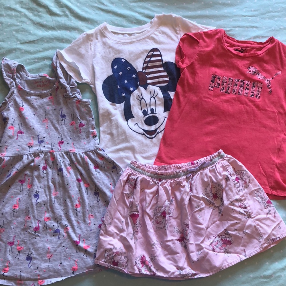 Girls bundle 5T Minnie shirt, puma, fairy skirt